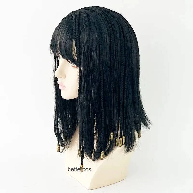 zz04zz12 Kleopatra Egipt Królowa Czarne Włosy Złote Koraliki Dekoracja Taniec Halloween Party Role Play Cosplay Peruki + Czepek pod Perukę