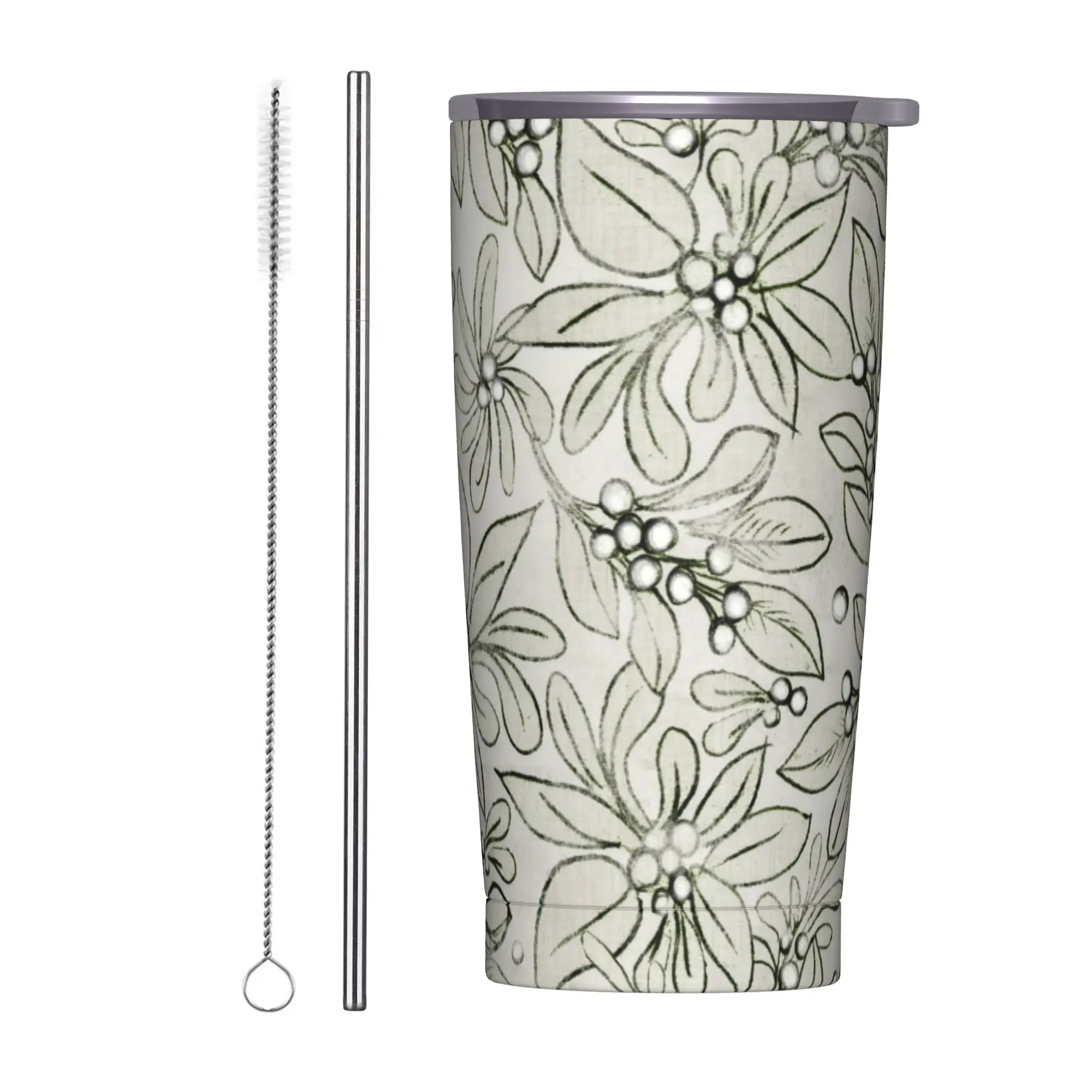 Stainless Steel Tumbler Rural flowers Thermal Mug  Portable Cold Drink Camping Water Bottle,