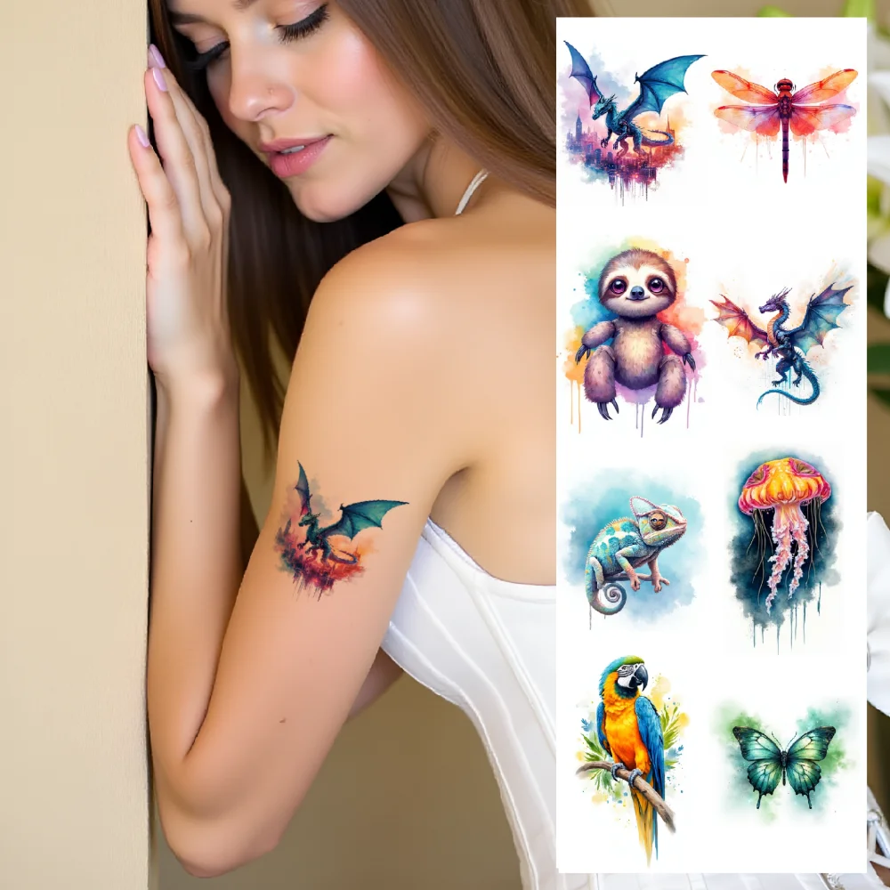 

28pcs Temporary Tattoo Dragonfly Temporary Tattoo Stickers Bird Swan Waterproof Long-lasting Body Stickers Butterfly For Chest