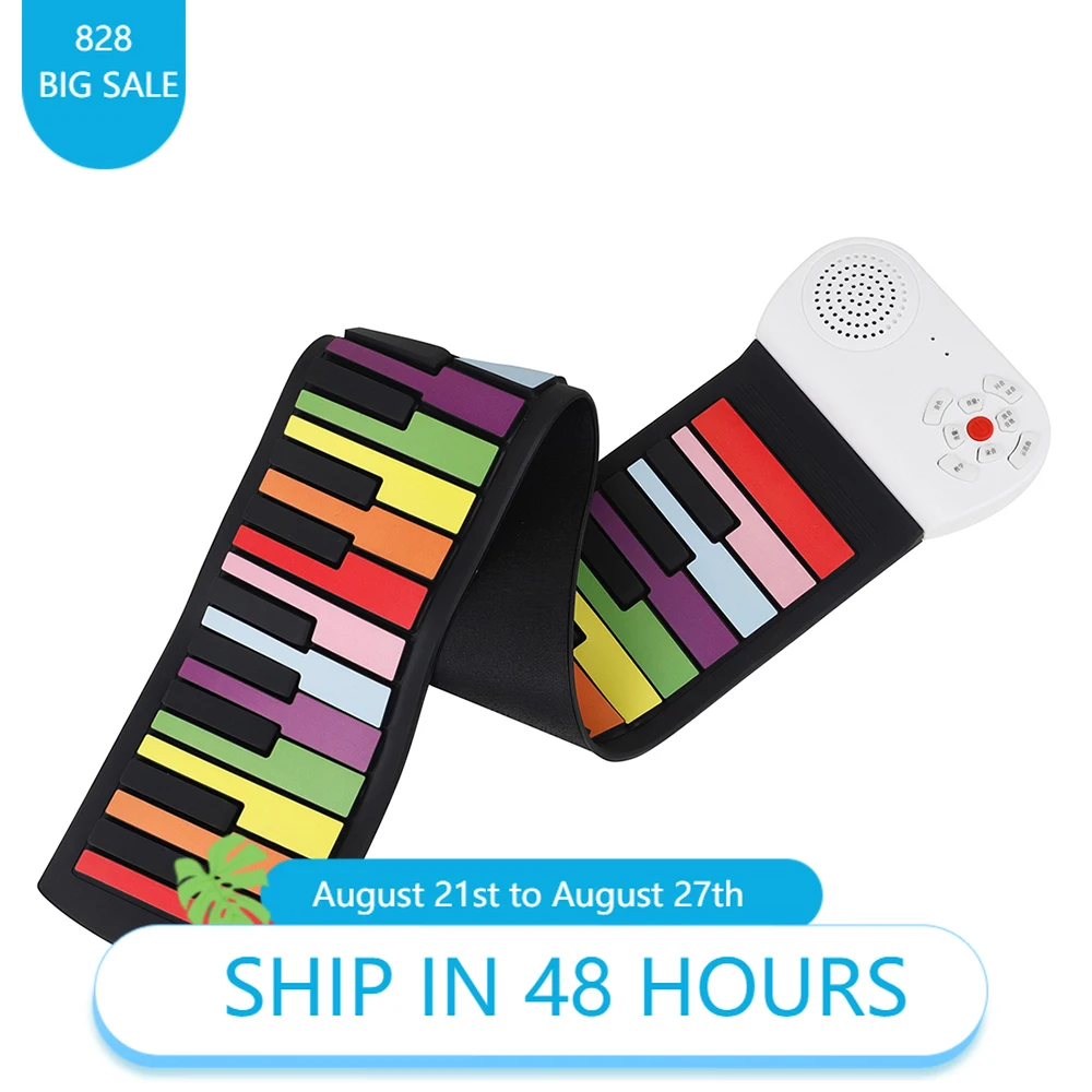 Roll Up Piano 49 Keys Portable Foldable Colorful Keyboard Hand Roll Electric Piano Rainbow Key Rechargeable Kids Child Toy Gift