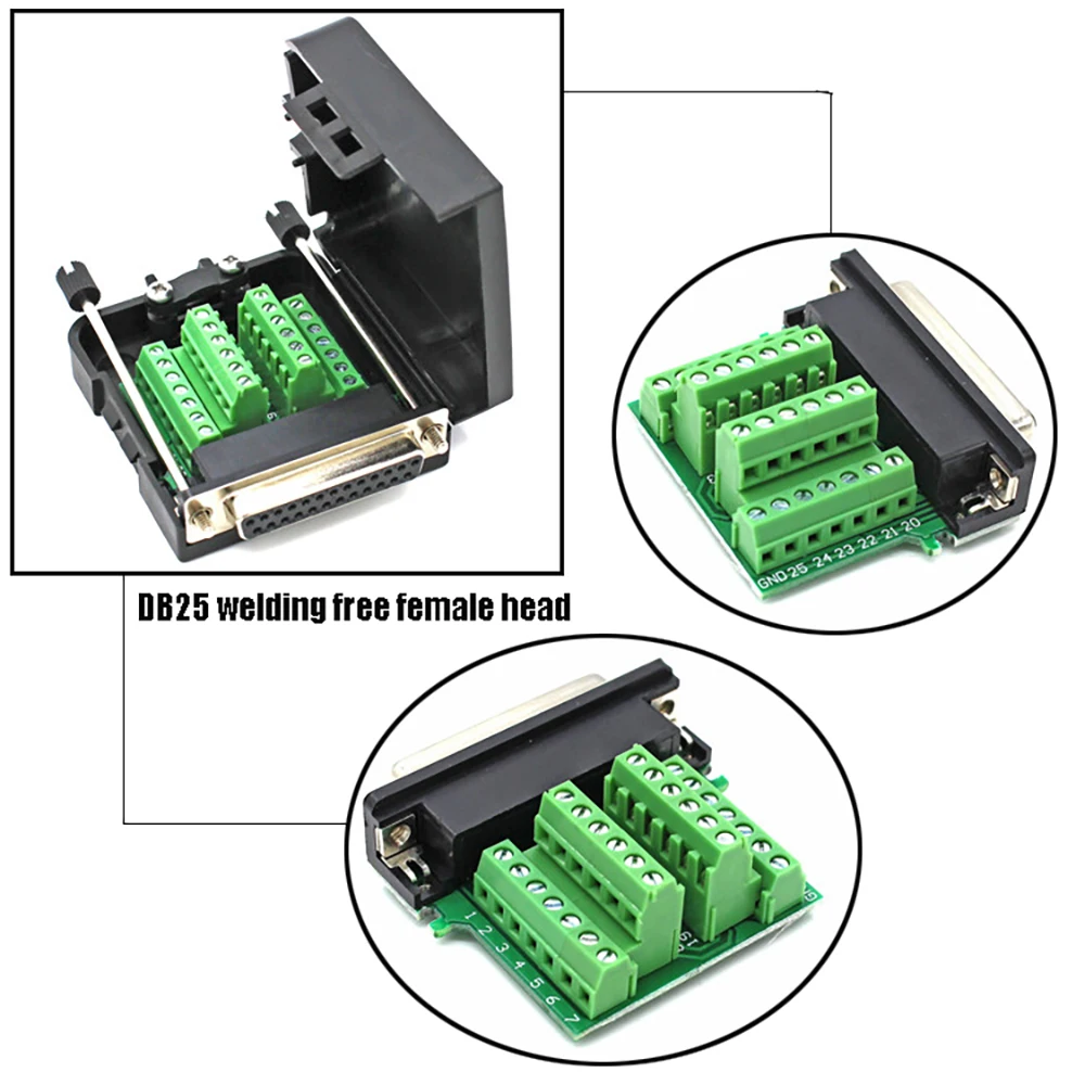 DB9/DB15/DB25 Two Row Pin Serial Port Solderless Joint RS232/485 Solderless Plug Joint Male Connector Does Not Require Welding