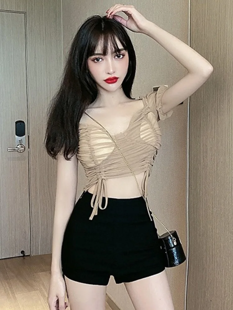 Sexy Short Shorts High Waist Elastic Polka Dot Women's Summer Fashion Pants Anti-Light Front Short Back Long Irregular Shorts