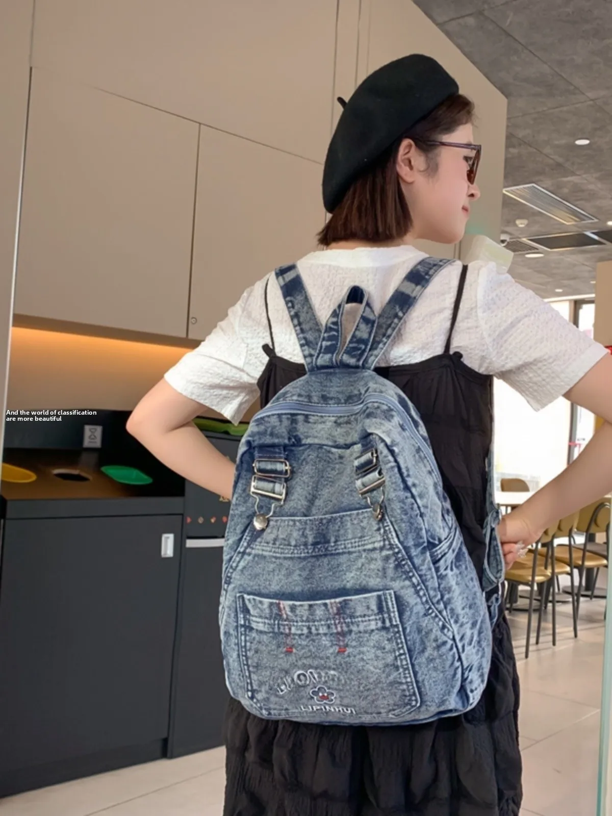 Borsa a tracolla da viaggio leggera da donna Bapa in denim casual Borsa per libri per studenti delle scuole medie delle scuole superiori Tour all'aperto F...