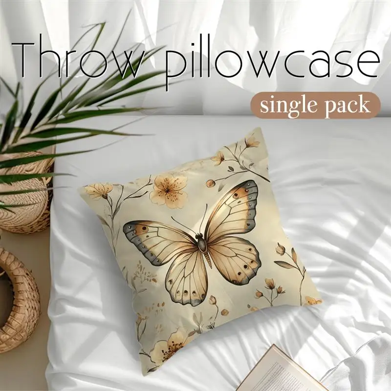 1pcs Butterfly Flowers Pillowcase Square Bedroom Cushion Covers Zipper Living Soft Home Comfortable Decor 45x45cm