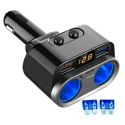 Car Charger Cigarette Lighter Socket Splitter QC3.0 Dual USB Fast Charge Type C PD20W Charger Independent Switch Power Adapter