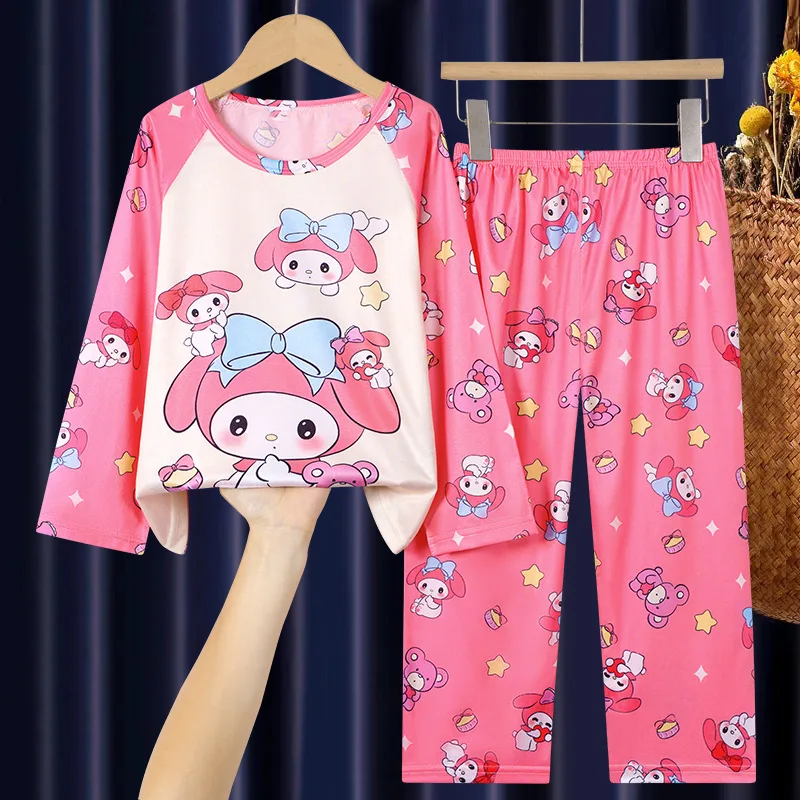 Sanrio Kuromi Children Pajamas Suit Kawaii Anime Hello Kitty My Melody Loungewear Cartoon Cinnamoroll Pochacco Sleepwear Gift