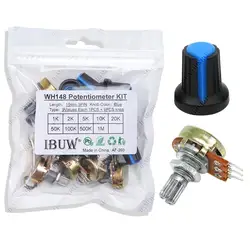 9PCS WH148 Linear Taper Rotary Potentiometer With Knob Cap Blue B1K~B1M 1K 2K 5K B10K 20K 50K 100K 500K 1M Ohm AG2 IGMOPNRQ