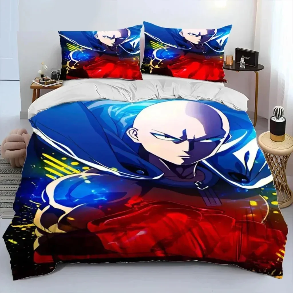 Exquisite Anime One-Punch Man Saitama Bedding Set,Duvet Cover Bed Set Quilt Cover Pillowcase,King Queen Twin Size Boys Girls Adu