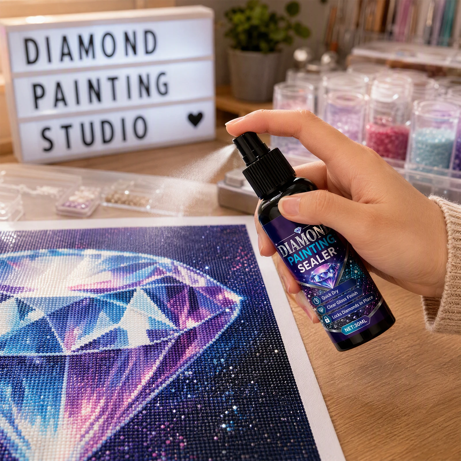 Crystal Painting Sealer Quick Dry Glossy Clear Protective Spray Coating Fix Round Square Drills 30ml 100ml Available