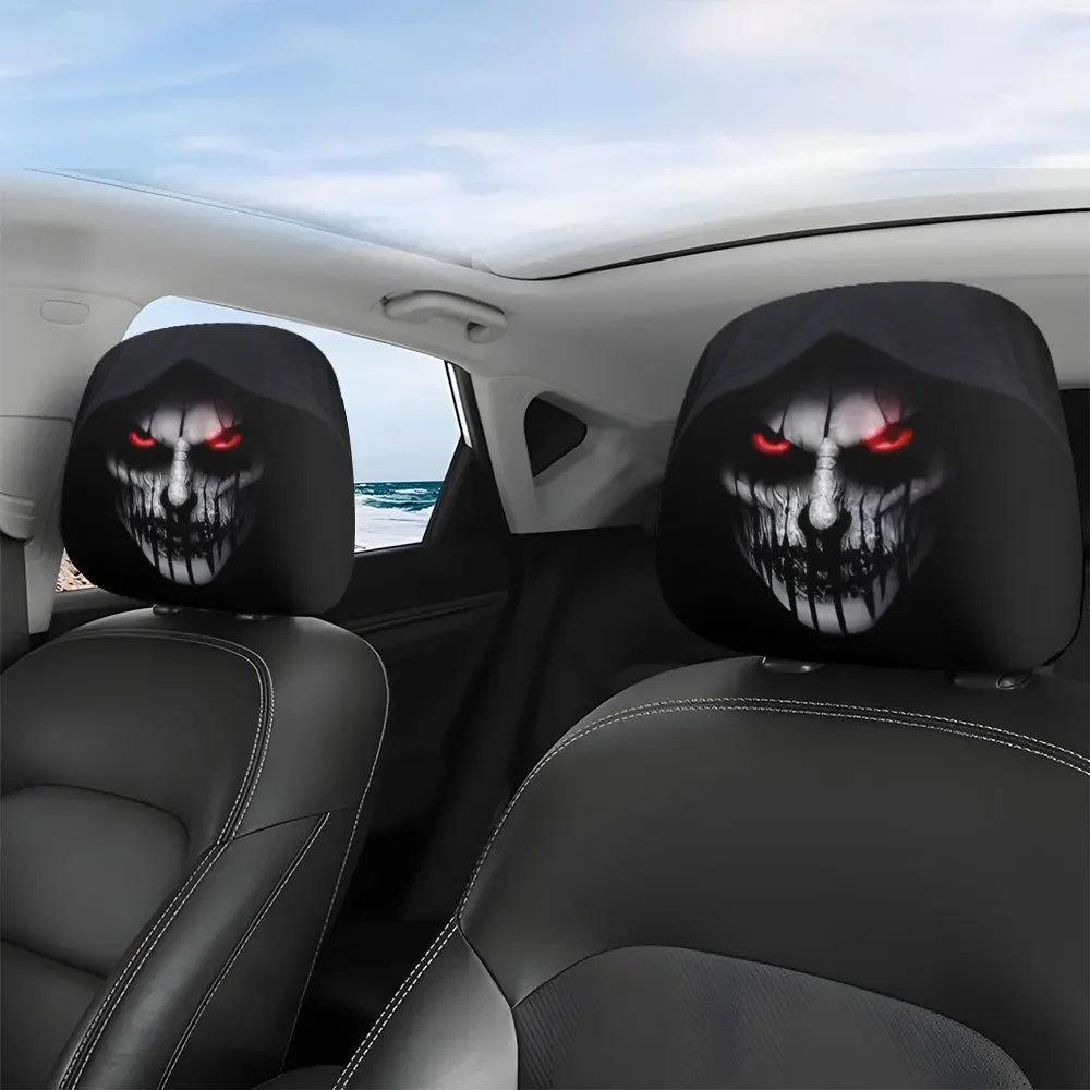 Grim Reaper Skull Car Headrest Covers 2pcs, Wear-Resistant & Washable, Car Atmosphere Headrest Covers
