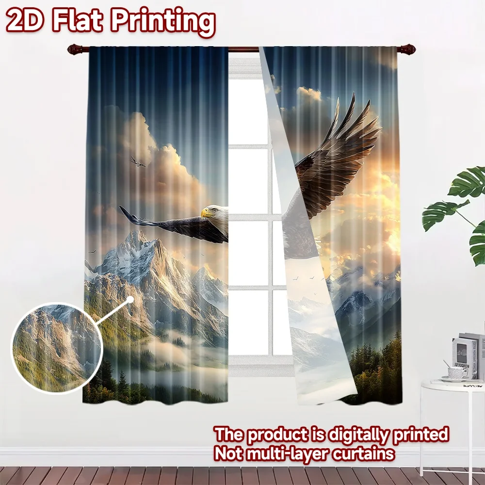 2D flat printing 2pcs Drapes Eagle Mountain Sky Nature Digital Printed Polyester Drapes Birthday Party Use for Classroom Office