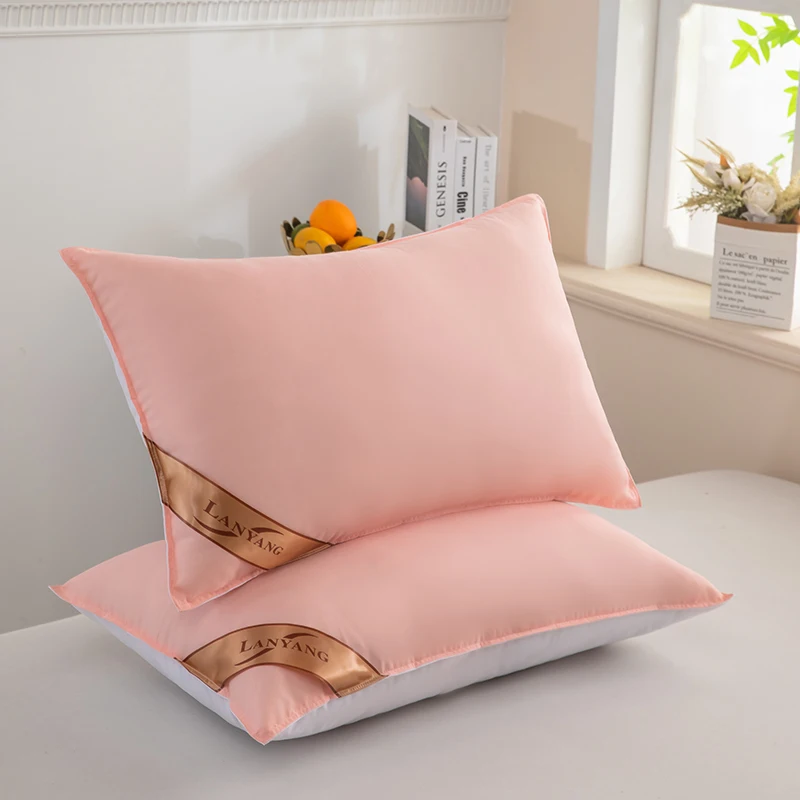 Luxurious High-Quality Double Seam White Pink 2-Color Splicing Pillow, High Rebound 5-Star Hotel Pillow, Home Bedroom Sleep Pill