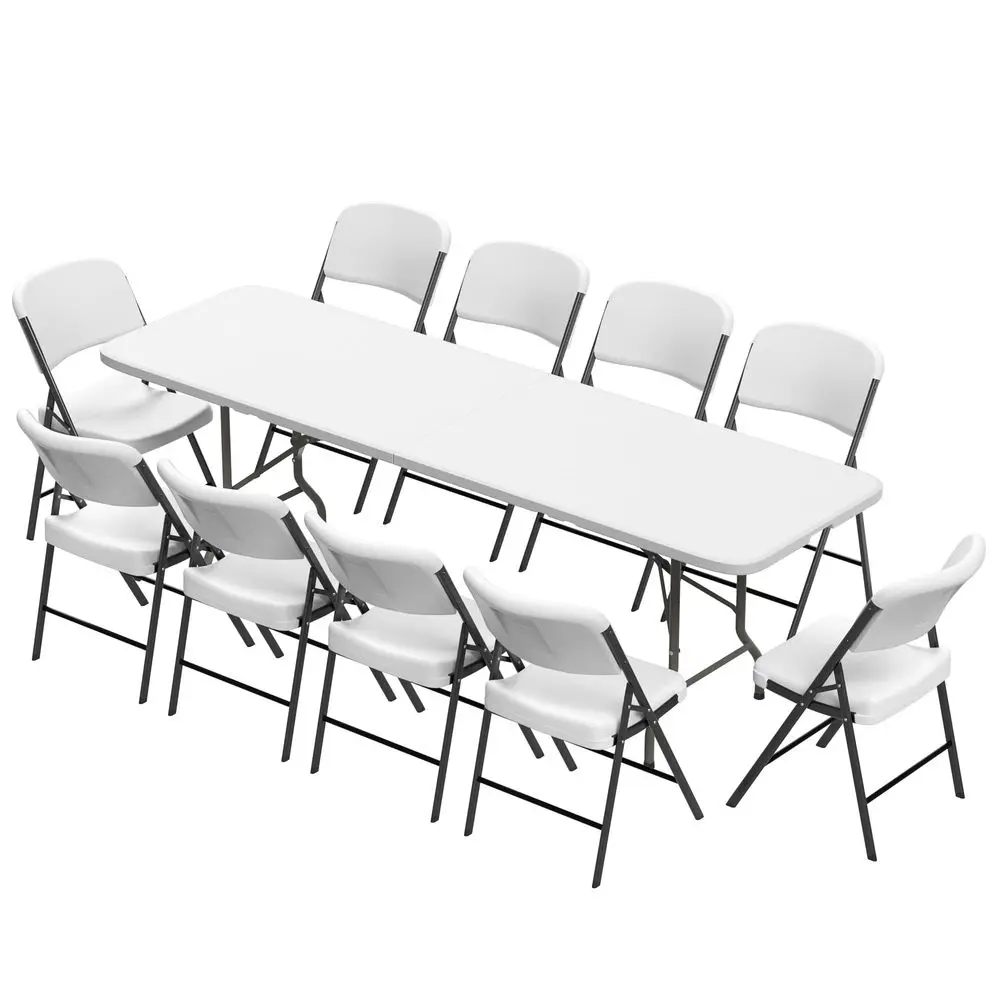 

Folding Table Set with 10 White Folding Chairs,8 Feet Heavy Duty FoldinHalf Utility Table Sets for Picnic, Event, Training, Out