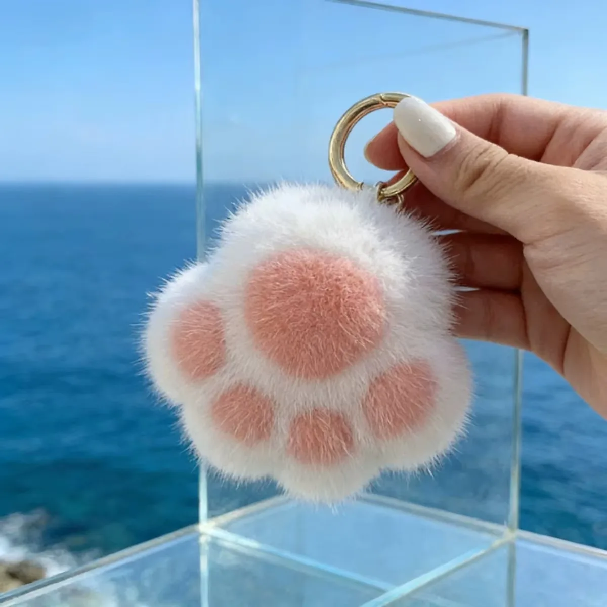 Leuke pluizige kattenpoot sleutelhanger, zachte pluche bonthanger voor koppels, tas charme sleutelhanger voor rugzak en auto-accessoires