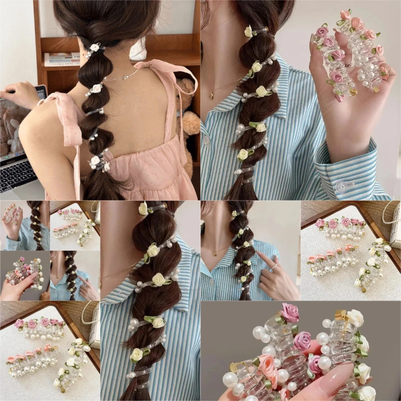 

Повязка на голову с розовыми бусинами, очаровательная завязанная коса с хвостиком, веревка для волос, повязка на голову, высокоэластичная резинка, аксессуары для волос