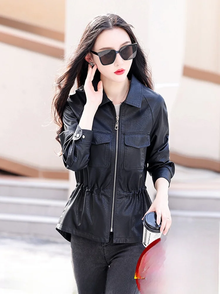 

Ning Genuine Leather Jaet Women's ort Sle 2025 Spring Autumn New Korean Version Loose Motorcycle Leather Jaet S...