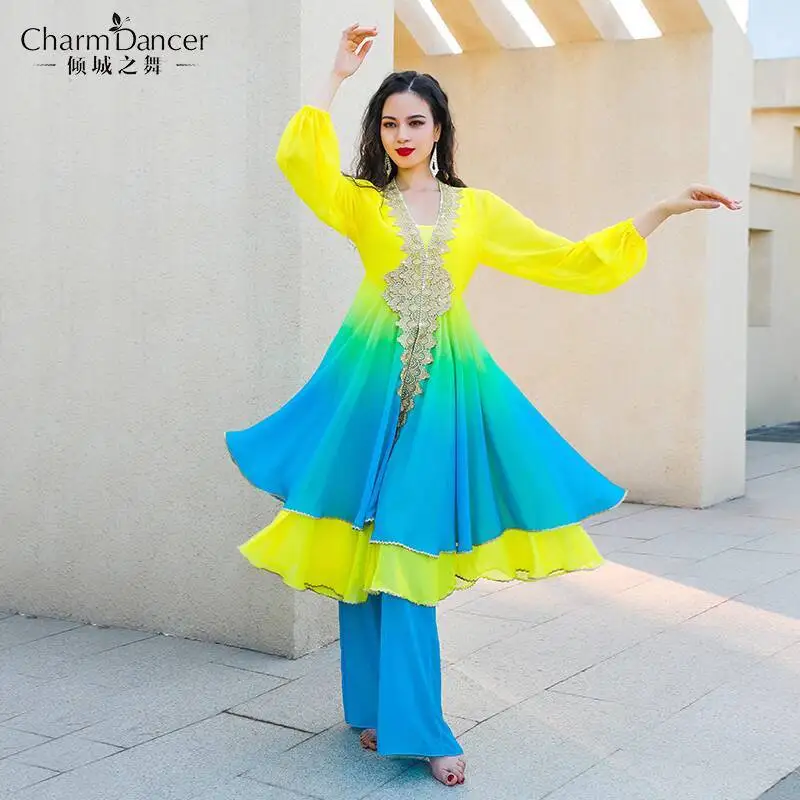 امرأة جاذبية الرقص ملابس رقص شعبية جديدة بانداري التدرج متوهج تنورة أداء مجموعة الملابس #1