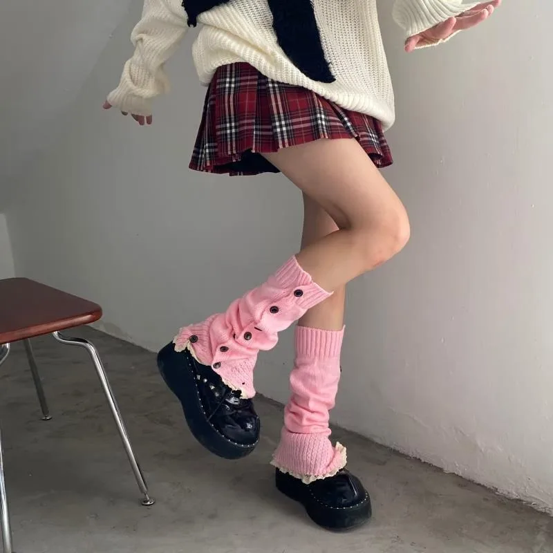 

Y2K Эстетические вязаные розовые женские носки Jk, новинка лета 2024, согревающие ноги, модные универсальные чулки на пуговицах