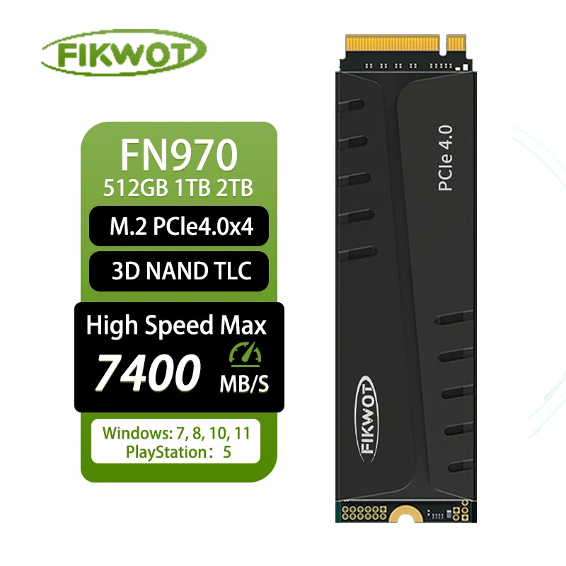 Fikwot FN970 M.2 SSD 1TB 2TB 7400 เมกะไบต์/วินาที PCIe 4.0x4 NVMe 1.4 พร้อมฮีทซิงค์ DRAM Cache ภายใน Solid State Drive สําหรับ PS5 Desktop PC