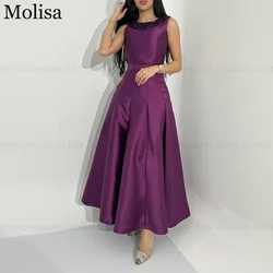 MOLISA Purple Satin Beading Saudi Arabia Formal Occasion Dresses 2024 A-Line O-Neck Prom Dress Long Evening Gowns فساتين الحفلات