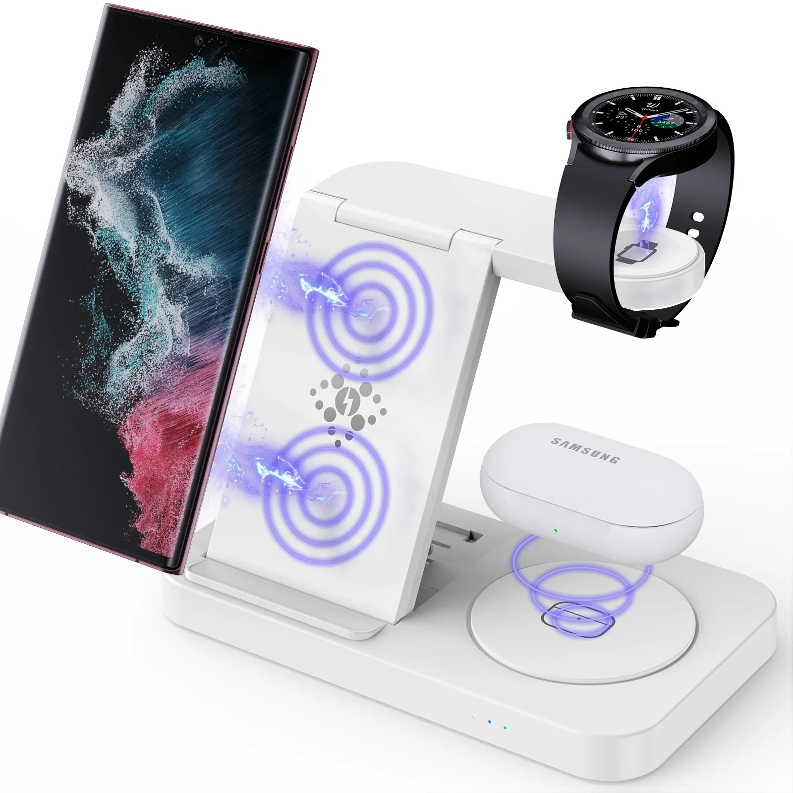 3 in 1 Wireless Charger 15W Fast Charging Station Charger Stand for Samsung Galaxy  /  Watch  /  Buds