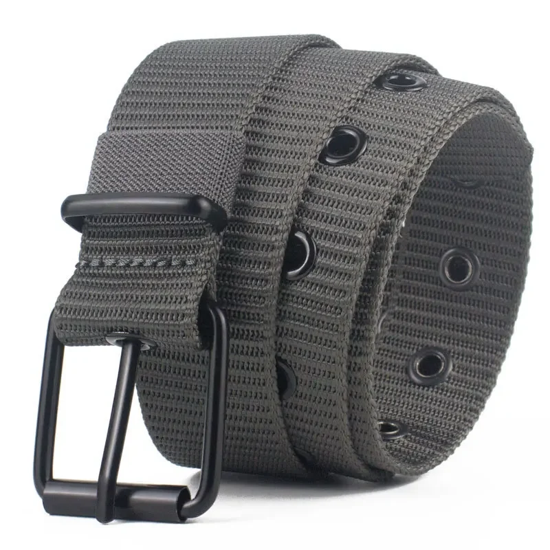 Perforated canvas belt, men\'s needle buckle belt, student youth Korean version, versatile jeans belt, military training, extende