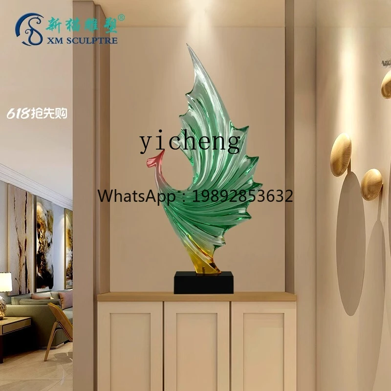 1ZC Abstract Phoenix Sculpture Ornament Hotel Decoration Modern Transparent Resin Interior Art