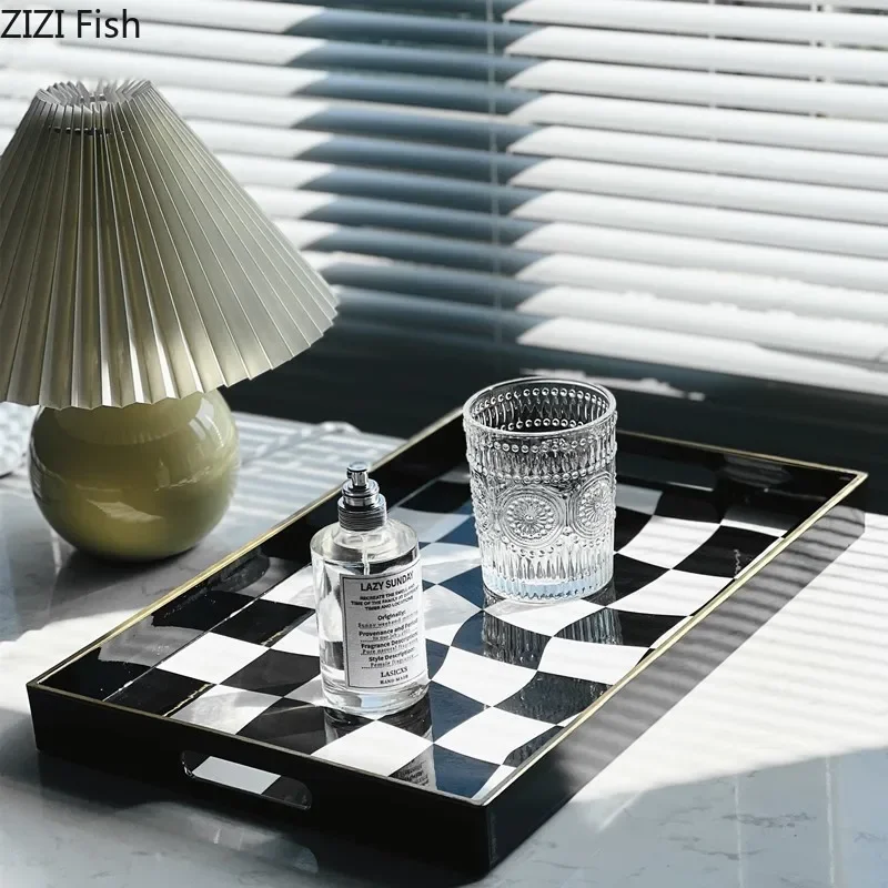 Abstract Distorted Checkered Pattern Storage Trays Decorative Dresser Table Skincare Cosmetic Containers Jewelry Organizer Shelf