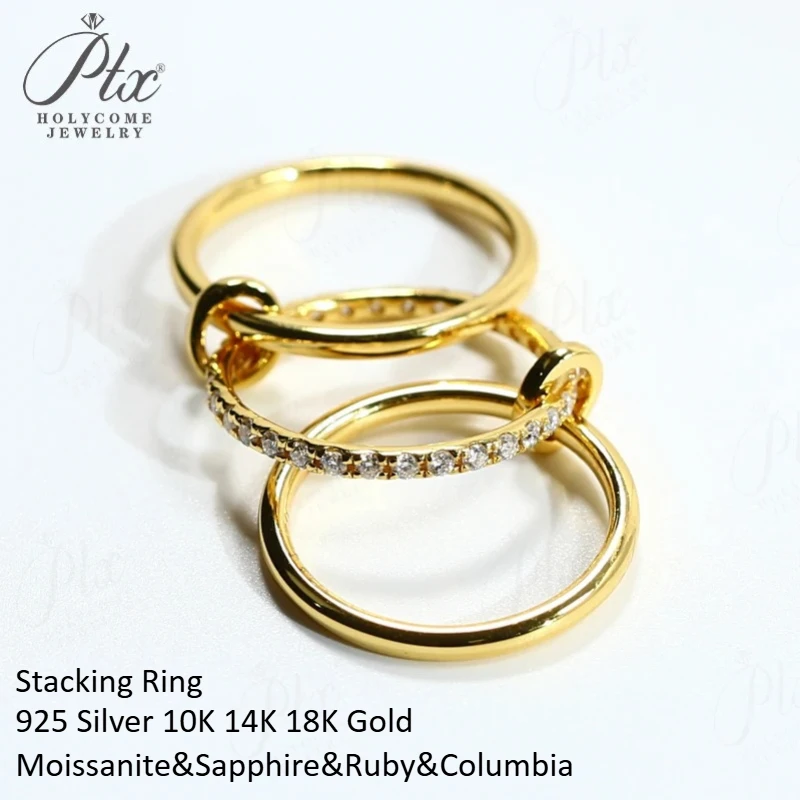 

Stacking Ring Lab Grown Moissanite&Sapphire&Ruby&Columbia 925 Silver 10K 14K 18K Gold Multilayer Connecting Band Ins Style Charm
