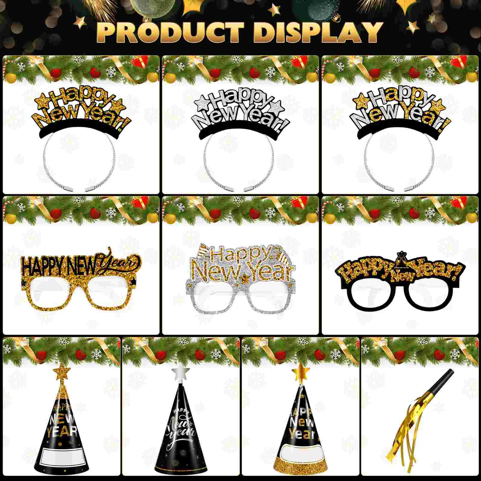 New Year Party Set Head Bands Top Hat Years Hats Happy Props Decor Paper Kit Favors