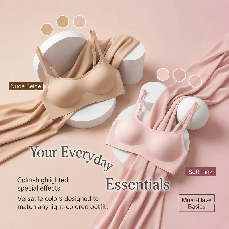 Women 0.3cm Thin Square Neck Seamless Bra Wireless Jelly Strip Side Collect Minimizer Fixed Cup Invisible Basic Camisole Bra