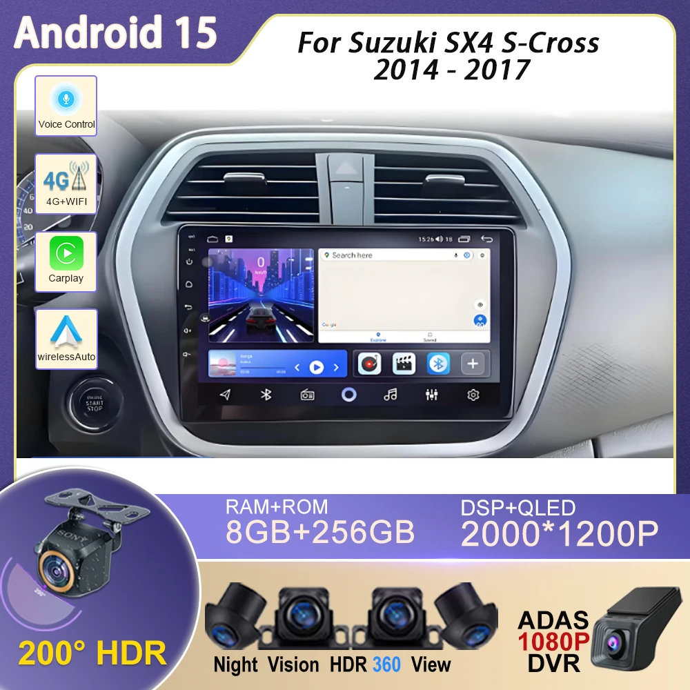 

wireless Carplay Auto video For Suzuki SX4 S-Cross 2014 2015 2016 2017 Car Radio Android 15 Multimedia Player Stereo GPS WIFI