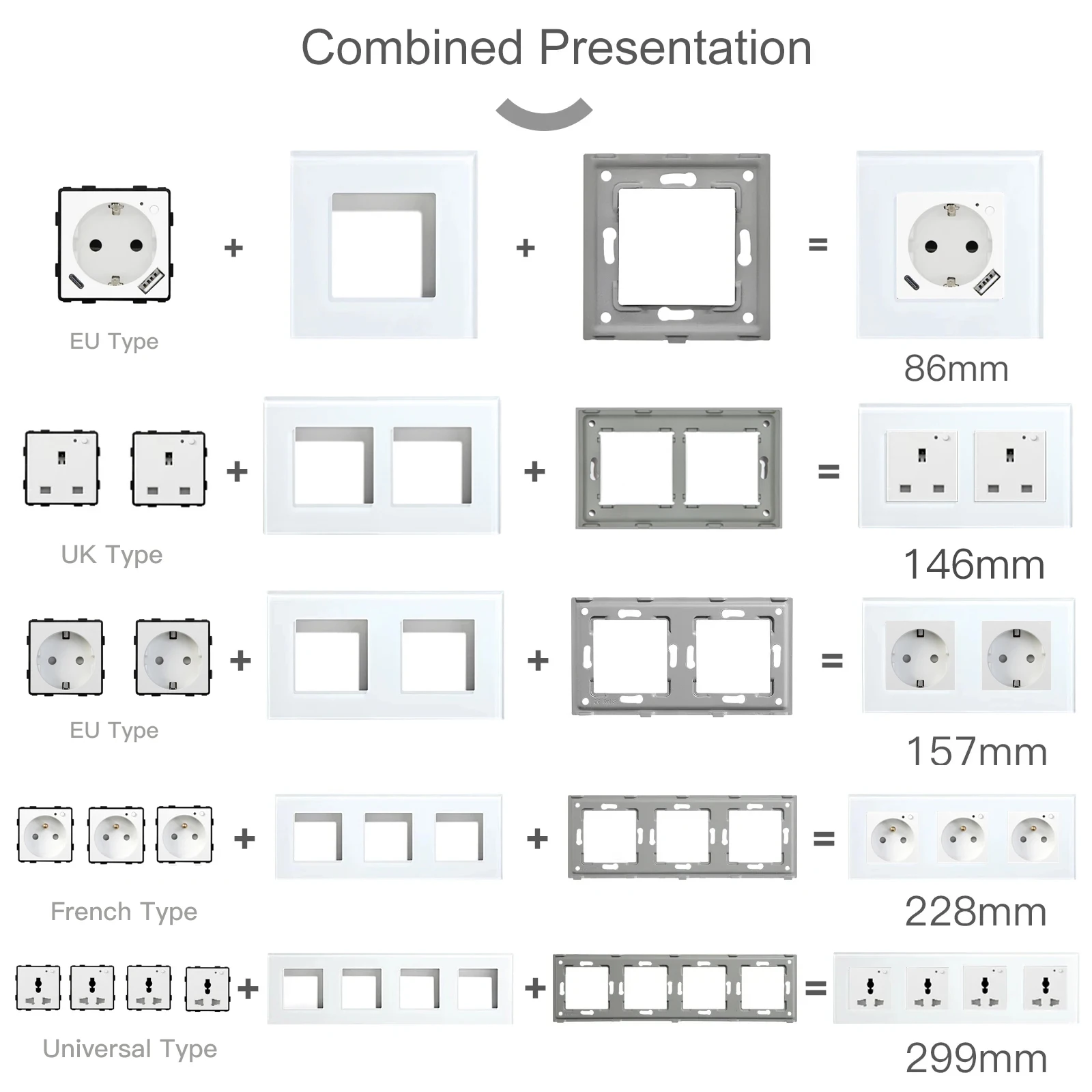 BSEED EU/FR/UK Wifi Smart Socket Parts Universal Wall Power Socket Tuya Smart Life App Power Monitor Glass Frames DIY Parts