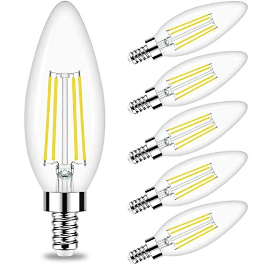 

Candelabra LED Bulb, E12 Small Light Bulbs Dimmable - 60W Equivalent Ceiling Fan Bulbs Type B Edison Filament Candle Bulbs, C35