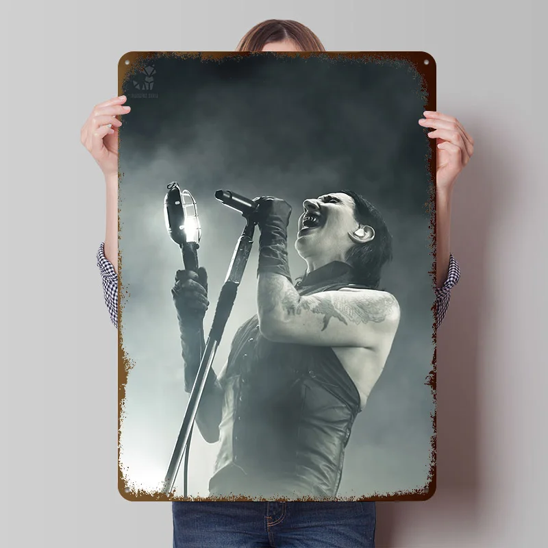 Marilyn Manson Live BFX Tinplate Posters Customizable Wall Art Retro Vintage Metal Signs for Home Room Mancave Decoration Gaming