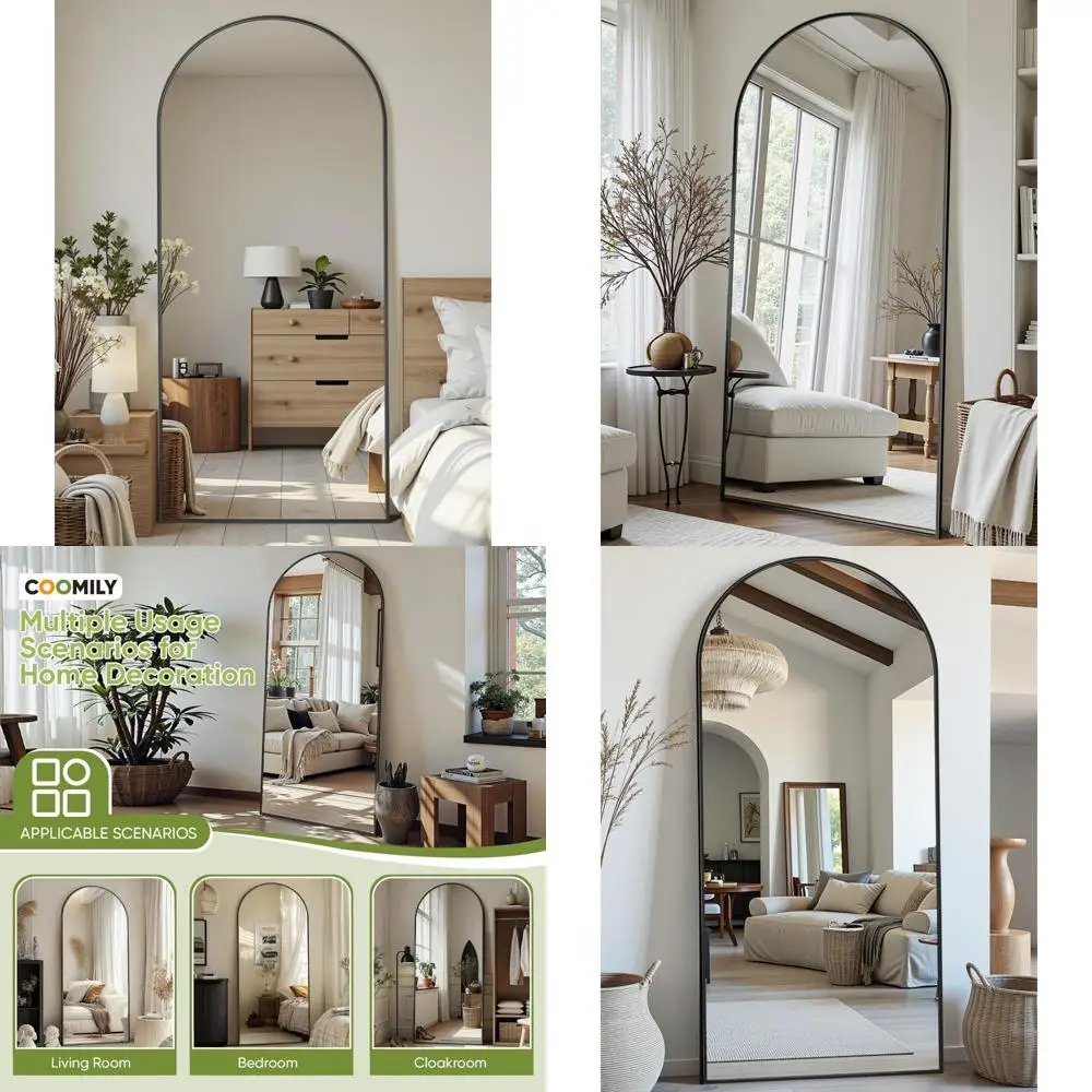 مرآة قائمة مقوسة كاملة الطول مقاس 68 × 26 بوصة لغرفة النوم وغرفة المعيشة وصالة الألعاب الرياضية والنوم - مرآة أرضية أنيقة مقاومة للكسر