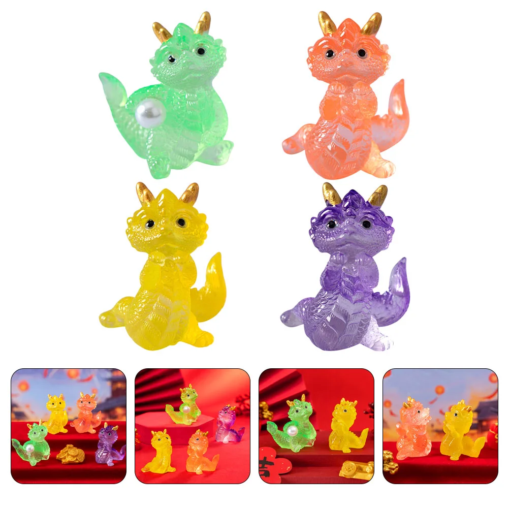 

4 Pcs Dragon Figurine Ornaments Micro Landscape Decor Miniature Decorative Decoration for