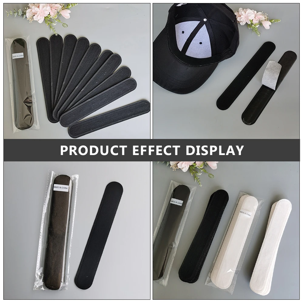 

20pcs Hat Sweat Pad Non-Woven Breathable Disposable Collar Sweat Pads Quick-Dry Adhesive Lining for Helmets Caps Baseball Hats