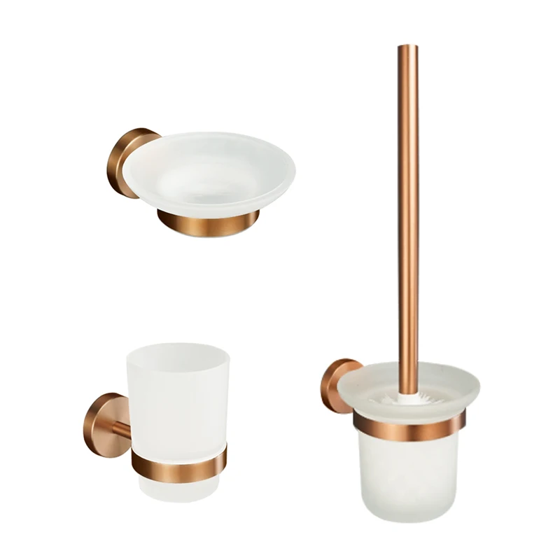 Brushed Rose Gold Accessories Set Wall-Mounted Towel Rack Toilet Brush Holder Toilet Paper Holder Towel Bar Soap Dish Hardware view 5