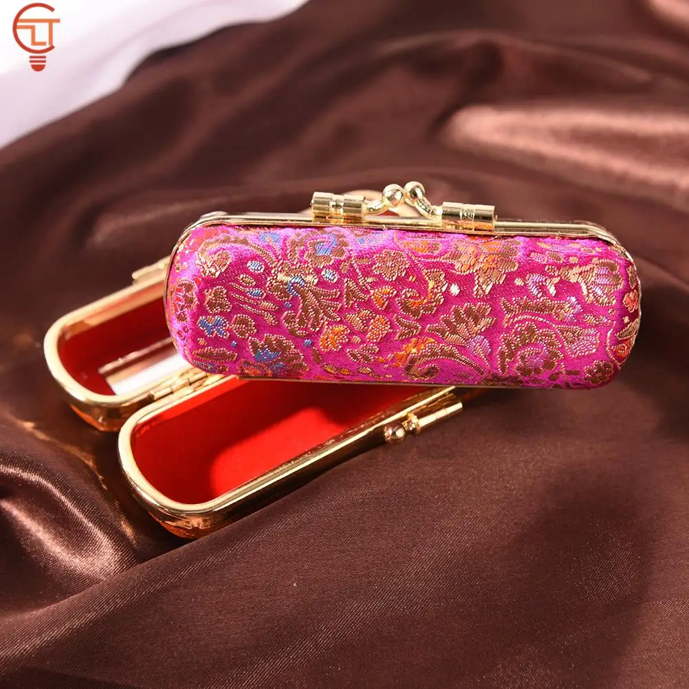 1pc Flower Jacquard Lipstick Case Single Jewellery Box Lip Gloss Storage Case Cosmetic Bags With Mirror Women Makeup Storage Box