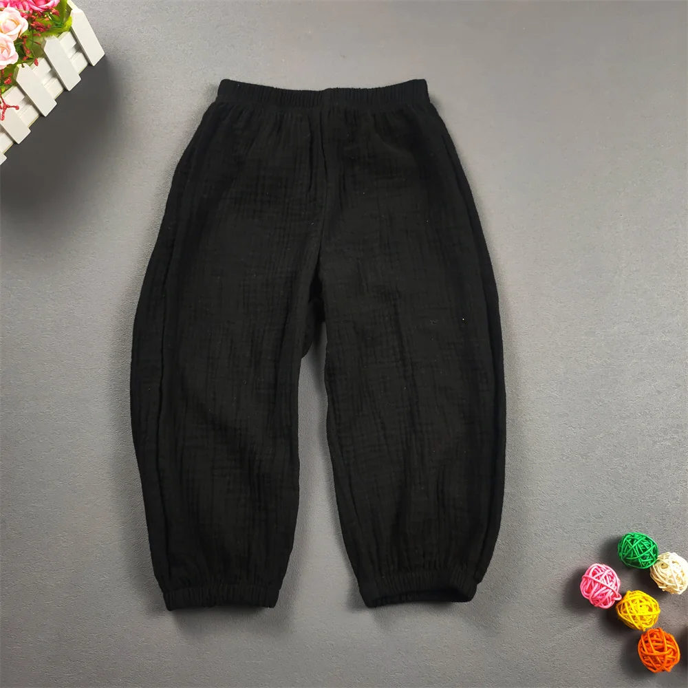 Kinder Kleidung Sommer Jungen Und Mädchen Baumwolle Gefaltete Lose Hosen Mädchen Casual Einfarbig Atmungsaktive Hose – Detail 5
