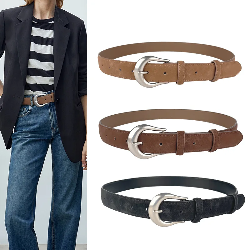 

Women Belt Fashion Genuine Leather Belts Unique Round Cowskin Pin Buckle Belt Luxury Designer Female Jeans Pants Waistband