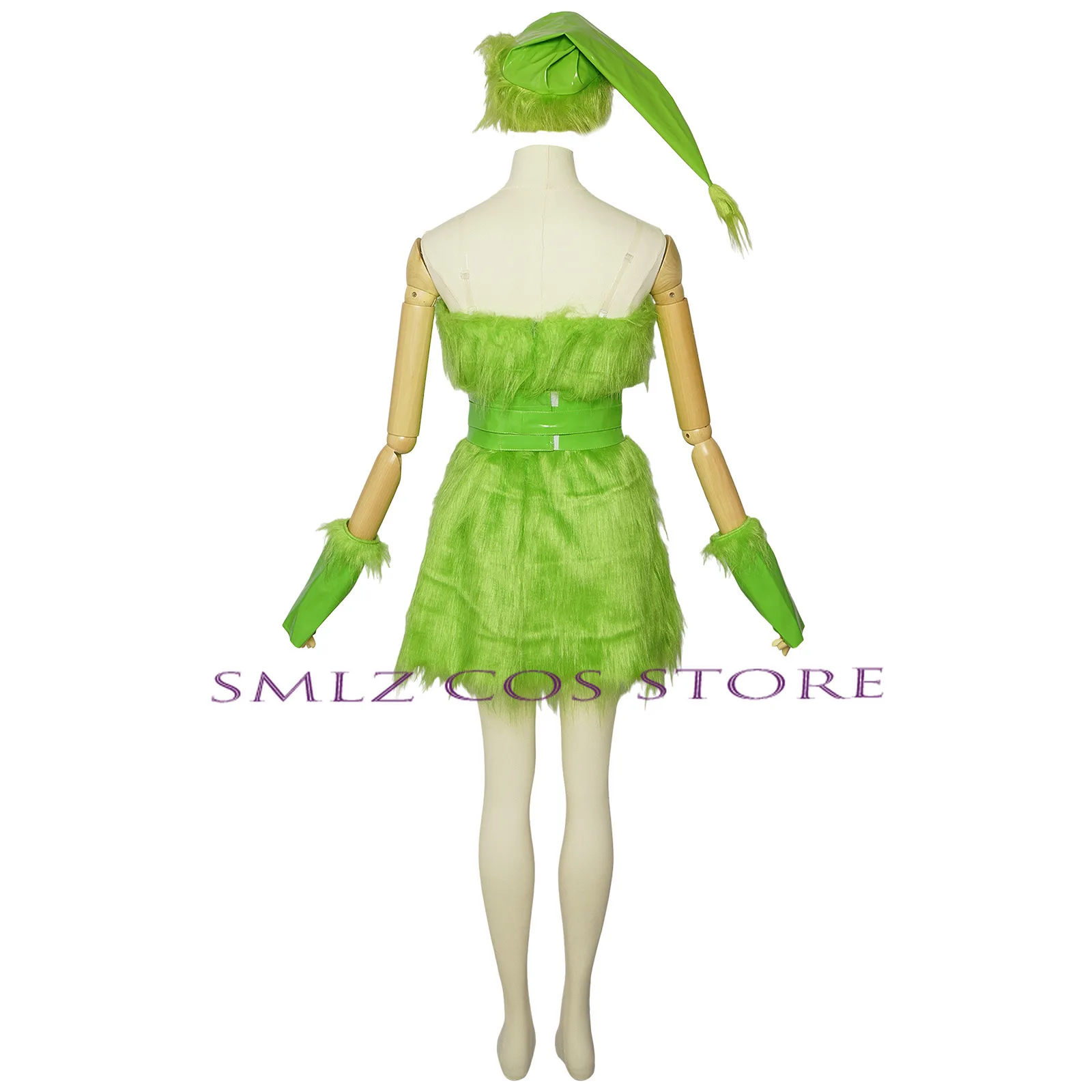 Groen Haar Monster Cosplay Anime Grinches Cosplay Kostuum Groene Jurk Hoed Handschoen Halloween Kerstfeest Spelen Outfit Prop Set