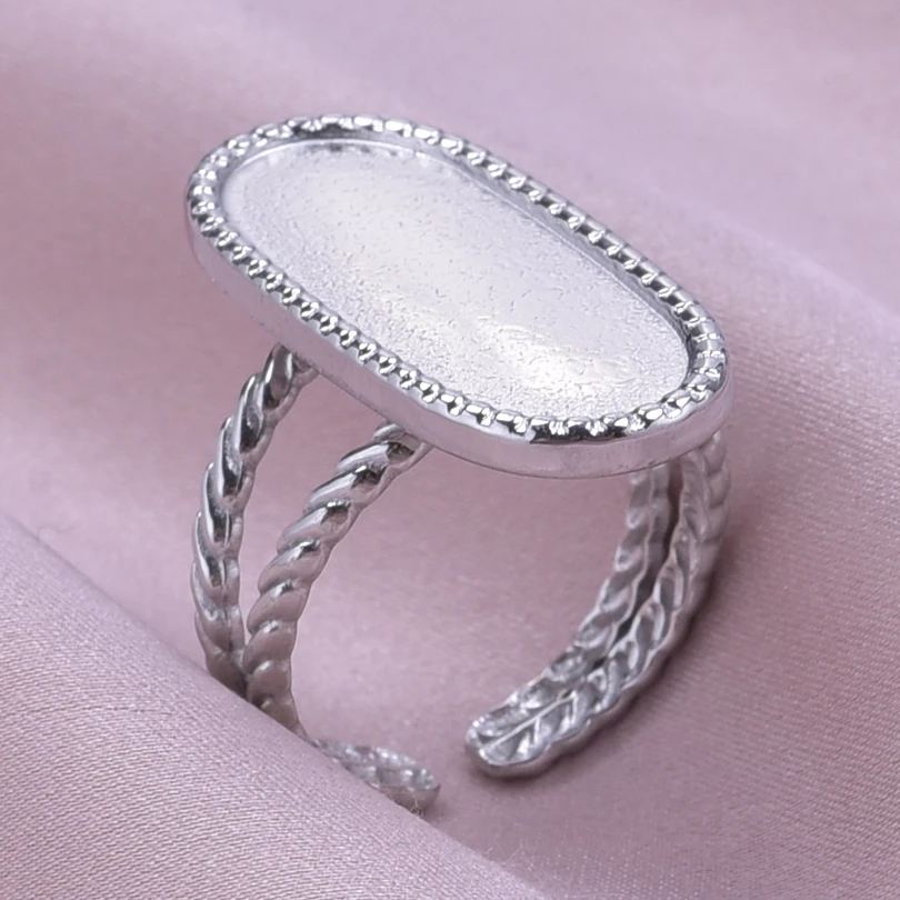 6Pcs Classic Stainless Steel Oval Peach Heart Water Drop Silver Color Rings Blank Tray Base Diy Making Rings Inlay Jewelry