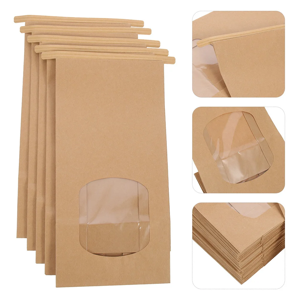 

50pcs Bread Toast Bags Clear Window Large Capacity Baking Packaging Bakery Storage Pouches Kraft Paper Sandwich Cookies Bag