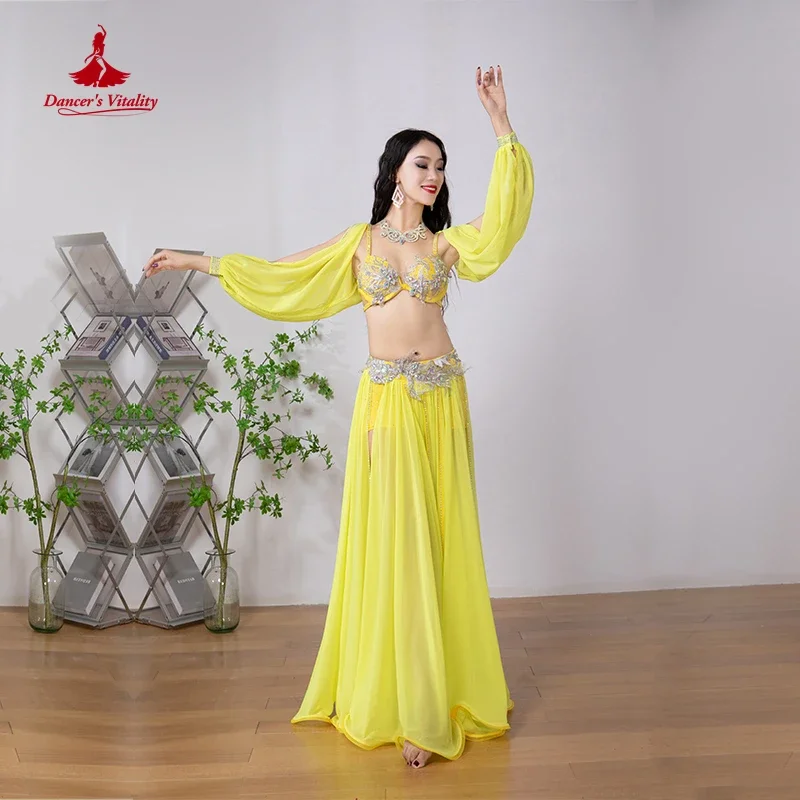 Belly Dance Costume Suit for Women Children Winter Long Sleeves Bra+chiffon Skirt 3pcs Female  Oriental Belly Dancing Outfit