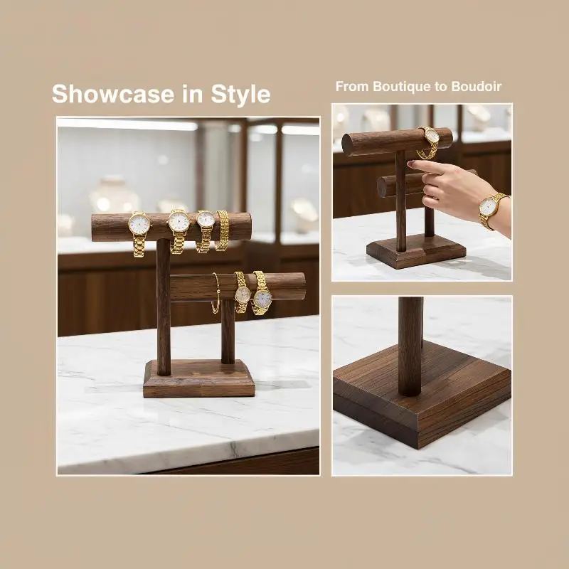 New Wooden Watch Holder Stand 6 Slot Display Tower Jewelry Organizer for Bracelets Necklaces Dresser Storage