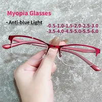 Women Myopia Glasses Ladies Half Frame Anti-blue Light Prescription Glasses Lentes Men Finished Eyewear -1.0 To -4.0 Gafas
