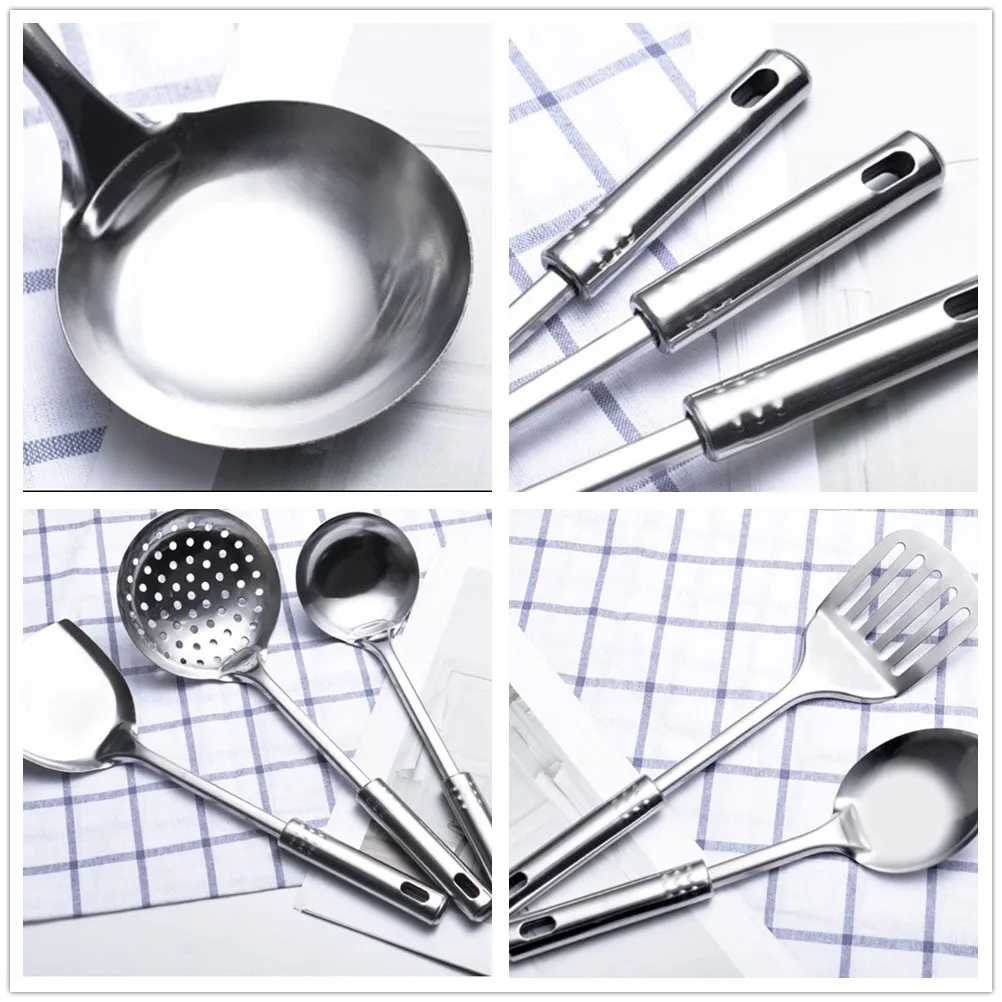 

5 pcs Stainless Steel Cooking Utensils Set Kitchen Tools Spoon Spatula Air Metal Serving Practical Professional