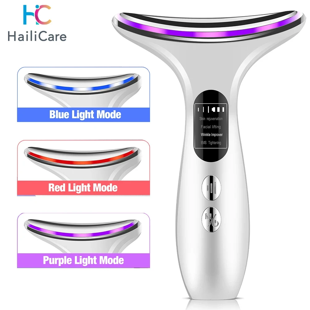 7 Color Neck Face Beauty Device Light LED Photon Therapy Skin Tighten Reduce Double Chin Anti Wrinkle Facial Lifting Massager